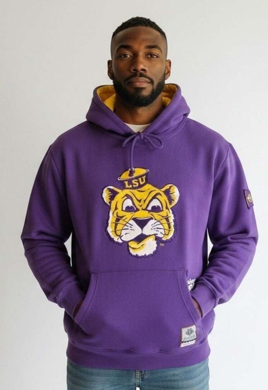 LSU Tigers College Vault Purple Pullover Hoodie with Sailor Mike Mascot